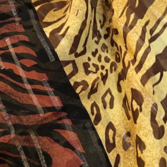 3/$15 Qifang Animal Print Silk Square Metallic Scarf Zebra, Leopard, Cheetah - Picture 1 of 5